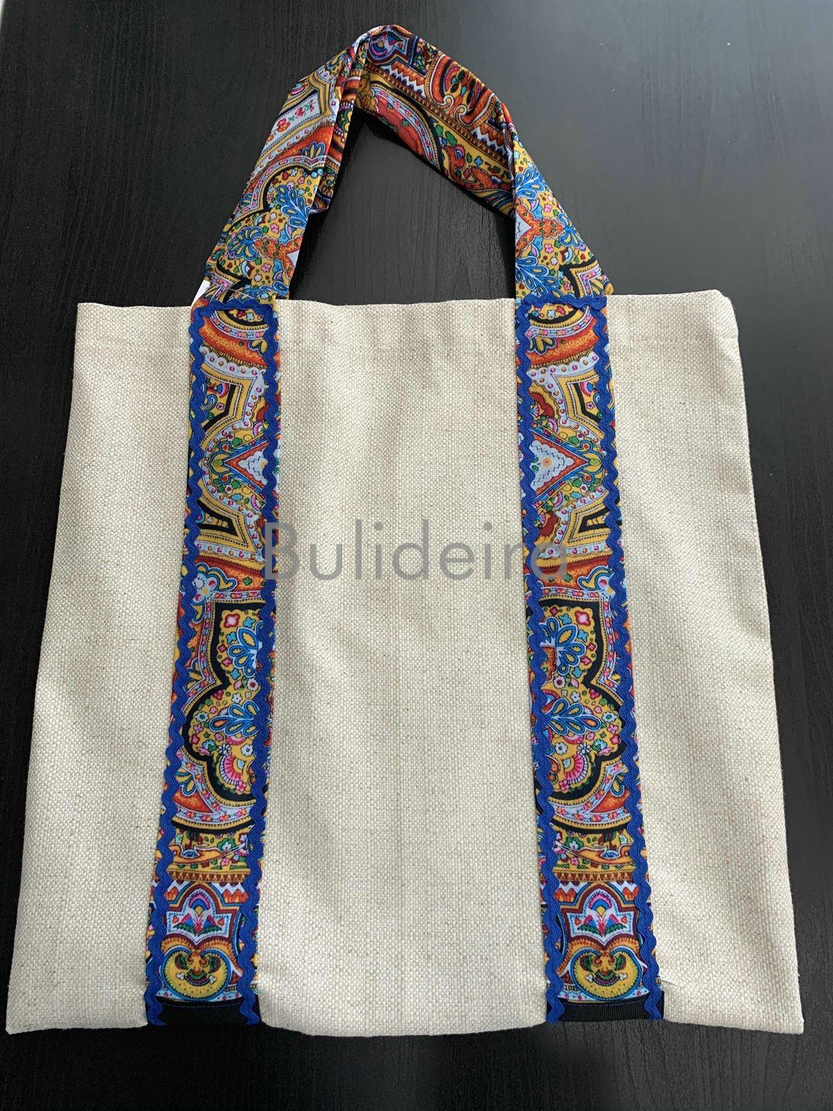 Bolsa de lino con adornos en azulón - Imaxe 1