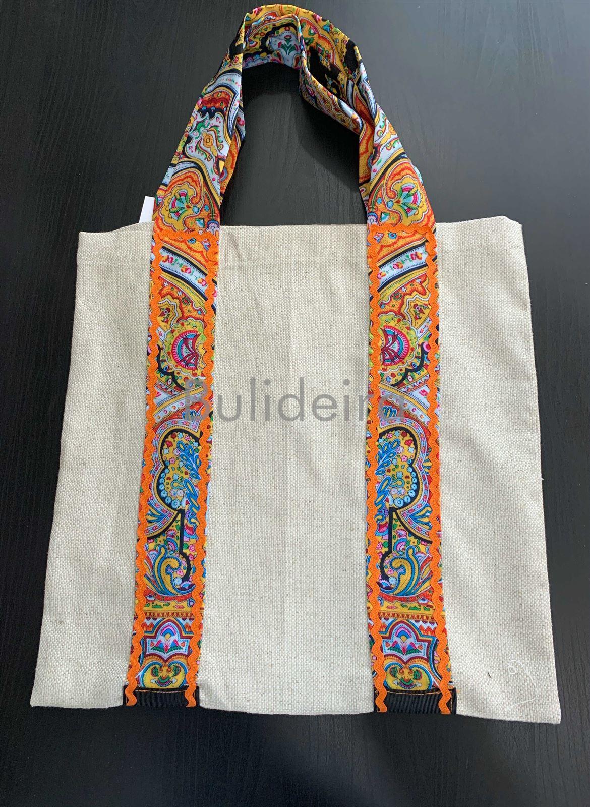 Bolsa de lino con adornos en naranja - Imaxe 1