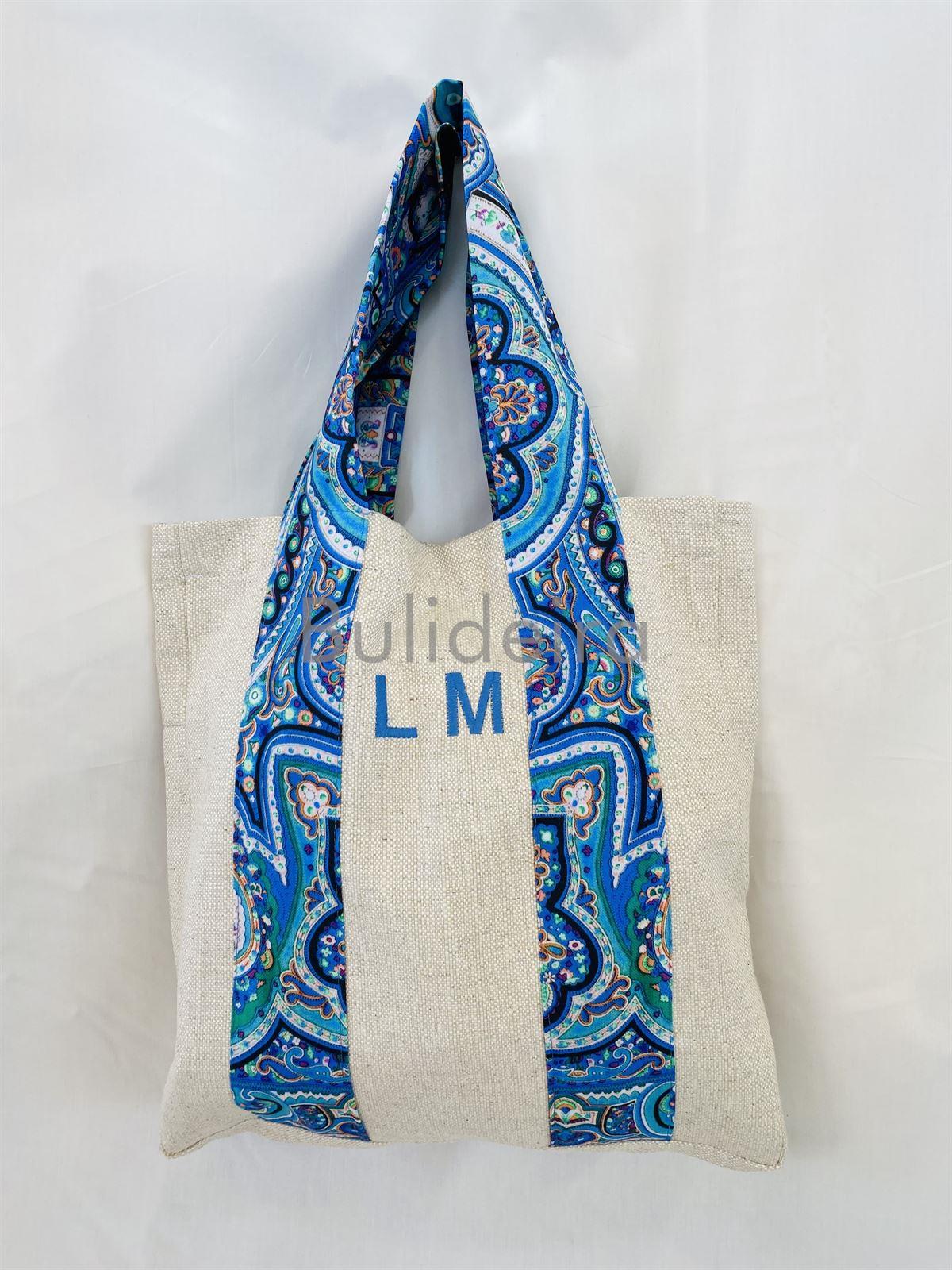 Bolsa de liño cien colores azul PERSONALIZADA - Imaxe 1
