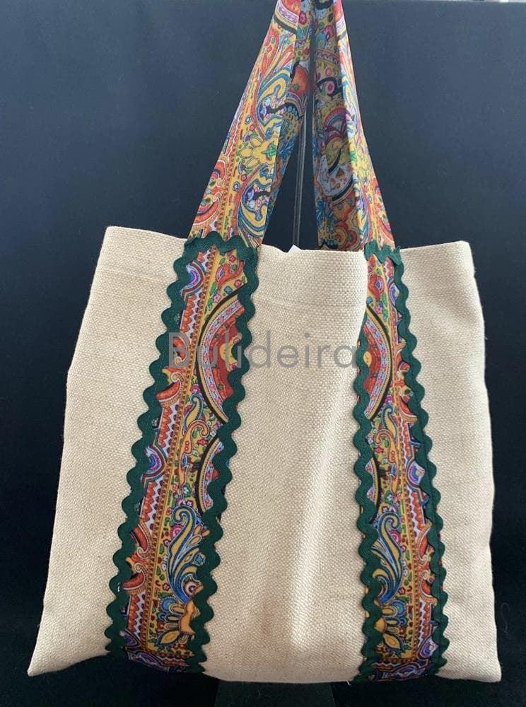 Bolsa lino con adornos en verde botella - Imaxe 1