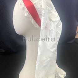 Cofia de tul bordado con encaje de camariñas - Imaxe 1