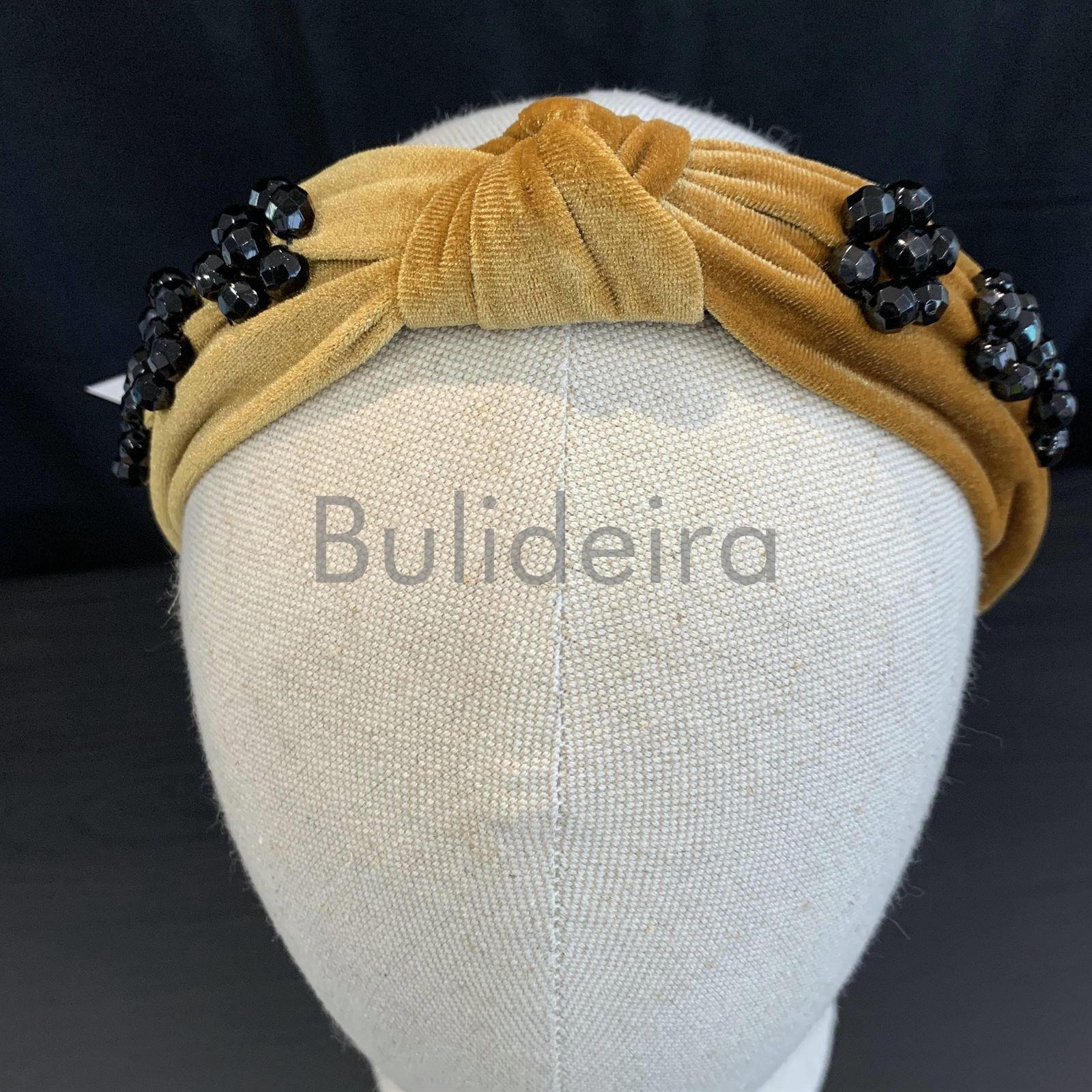 Diadema beige con flor con bola negra - Imaxe 1