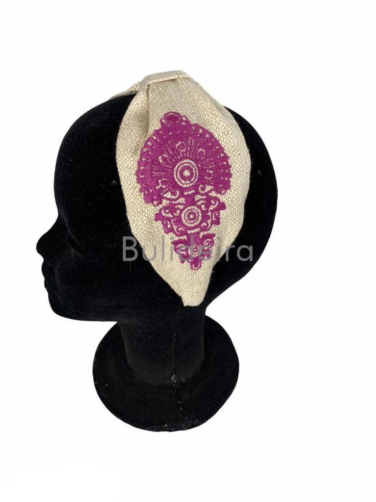 Diadema de liño con sapo bordado en morado - Imaxe 1