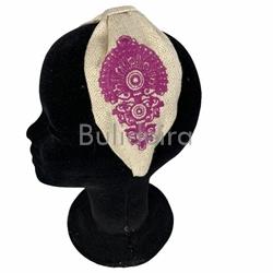 Diadema de liño con sapo bordado en morado - Imaxe 1