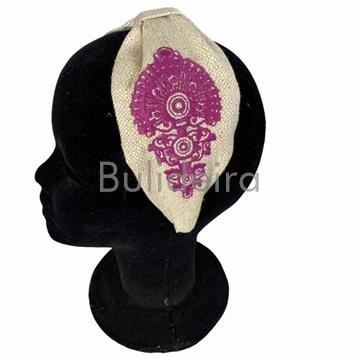 Diadema de liño con sapo bordado en morado - Imaxe 1