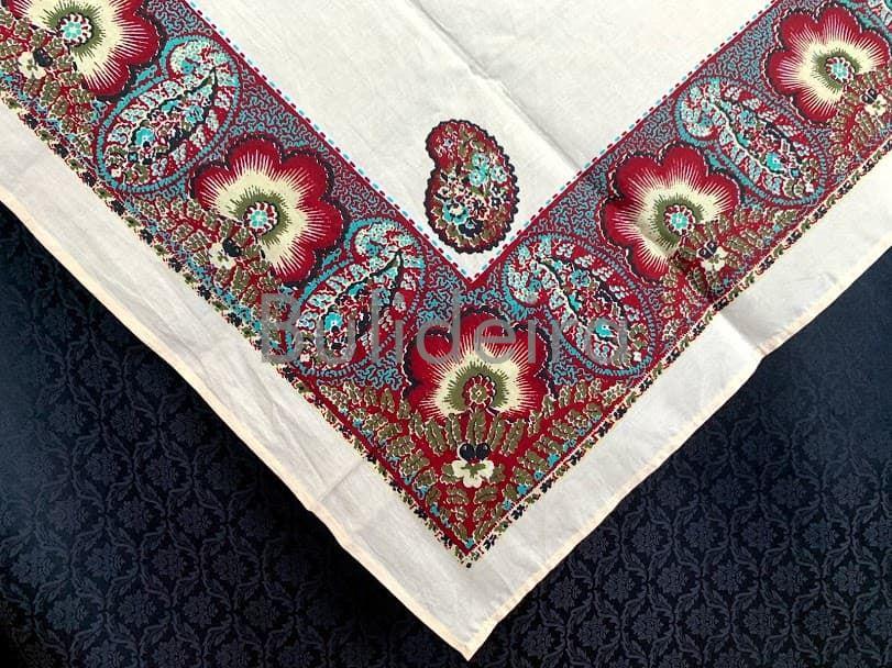 Pano de algodón 120x120 en cor vainilla con ribete floreado - Imaxe 1