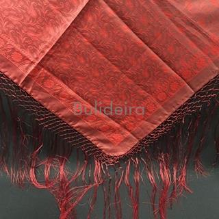 Pano de raión de 120x120 mais fleco en vermello - Imaxe 1