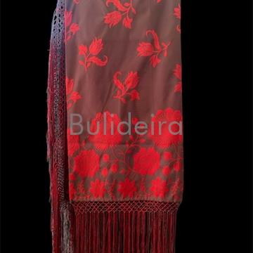 Pano de raión de 140x140 con debuxo en flor en vermello - Imaxe 1