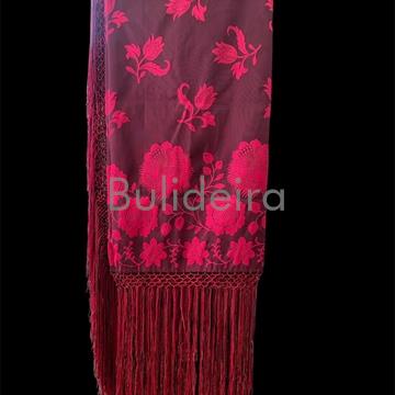 Pano de raión de 140x140 en fucsia con debuxo en flor - Imaxe 1