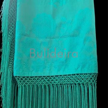 Pano de raión de 140x140 en verde esmerada con flor - Imaxe 1