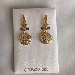 Pendentes bisutería con brillante en dourado - Imaxe 1