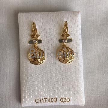 Pendentes bisutería con brillante en dourado - Imaxe 1