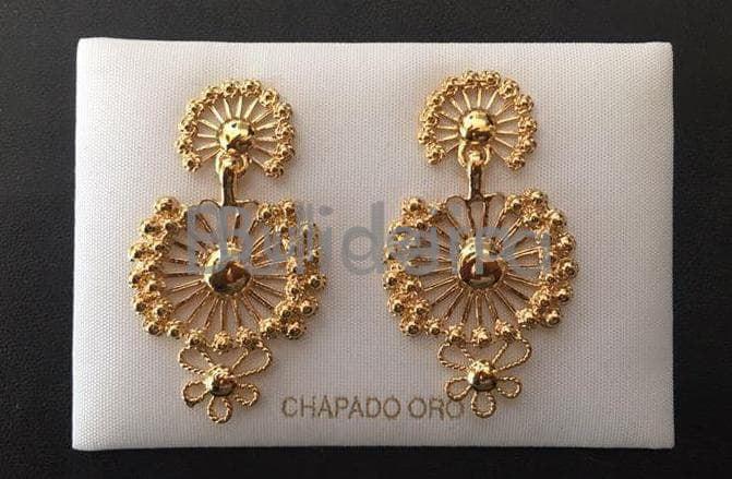 Pendentes de bisutería modelo sol dous corpos en dourado - Imaxe 1