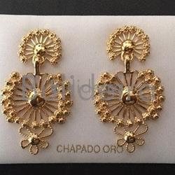 Pendentes de bisutería modelo sol dous corpos en dourado - Imaxe 1