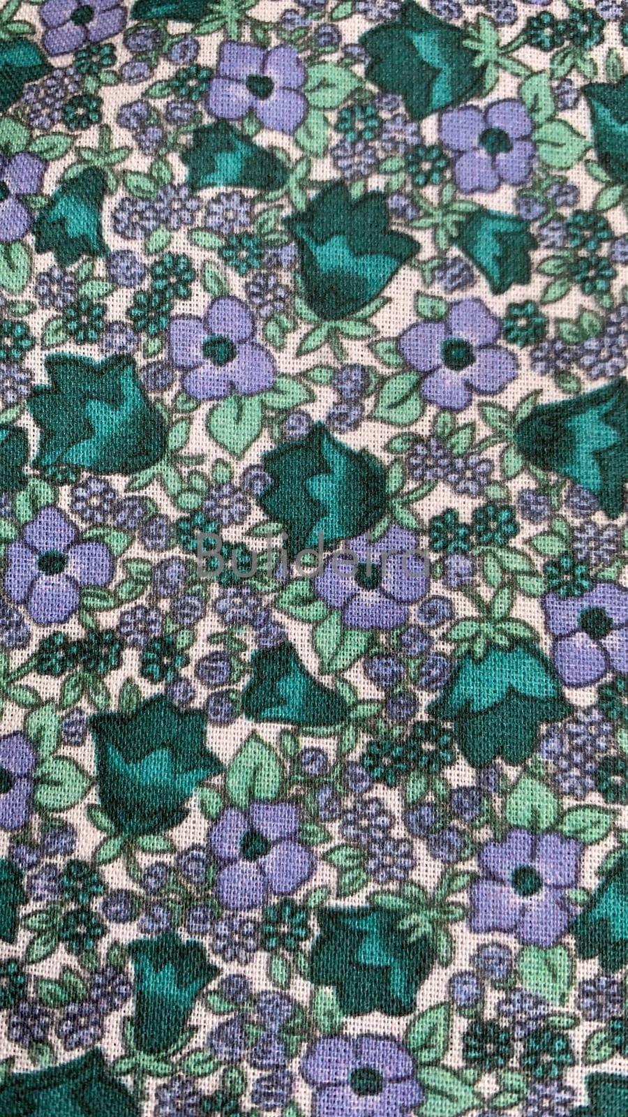 Tela de algodón flores en verdes y malva - Imaxe 1